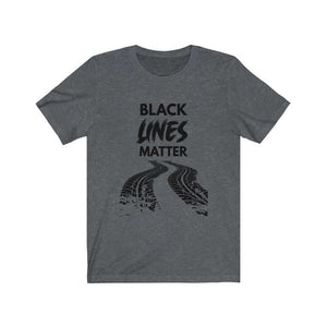 Black Lines Matter funny car tshirt in dark heather