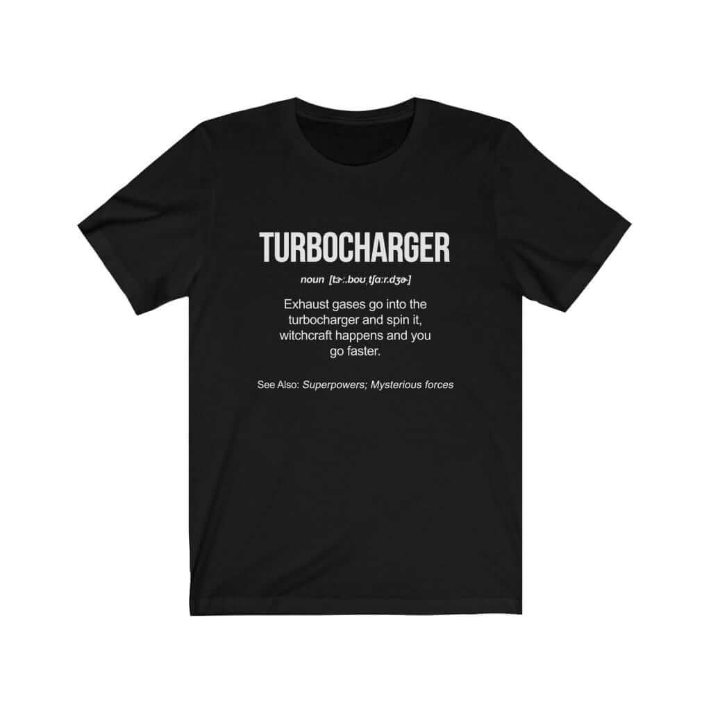 Turbocharger car t-shirt in black | funny car guy gift for boost fans