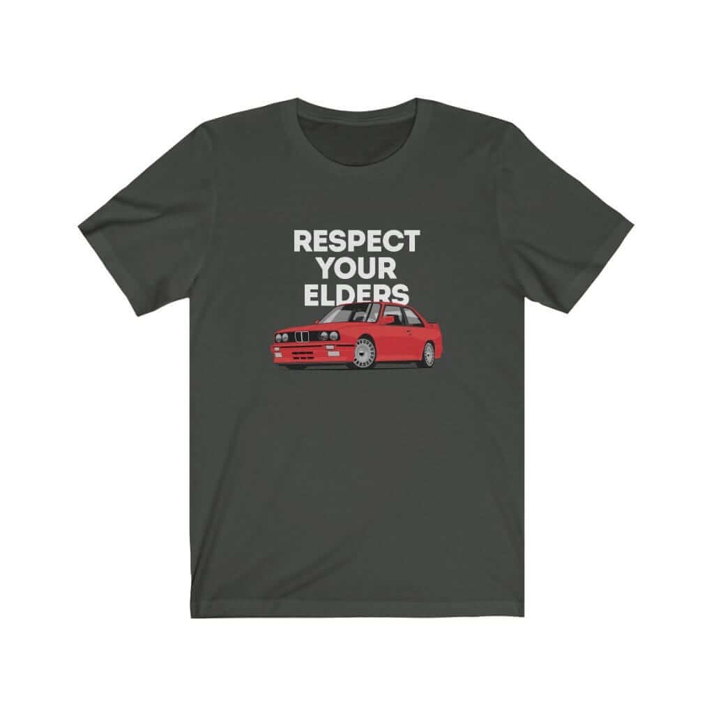 Legendary German car printed on dark grey car t-shirt designed for car lovers, car guys, car enthusiasts