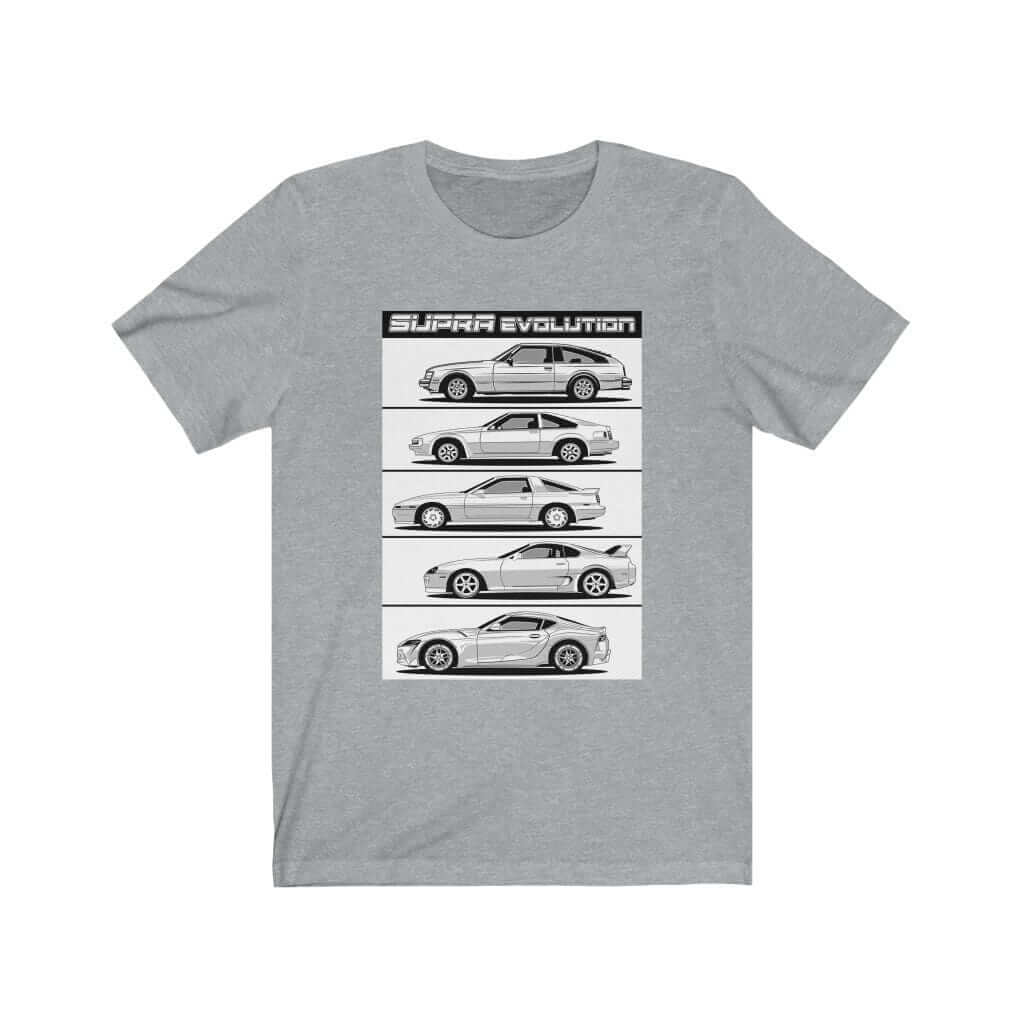 Supra Japanese cars printed on Athletic Grey Heather car t-shirt, JDM tee, car guy gift, car lover, car fan, car enthusiast, petrolhead, JDM lover, boyfriend gift idea