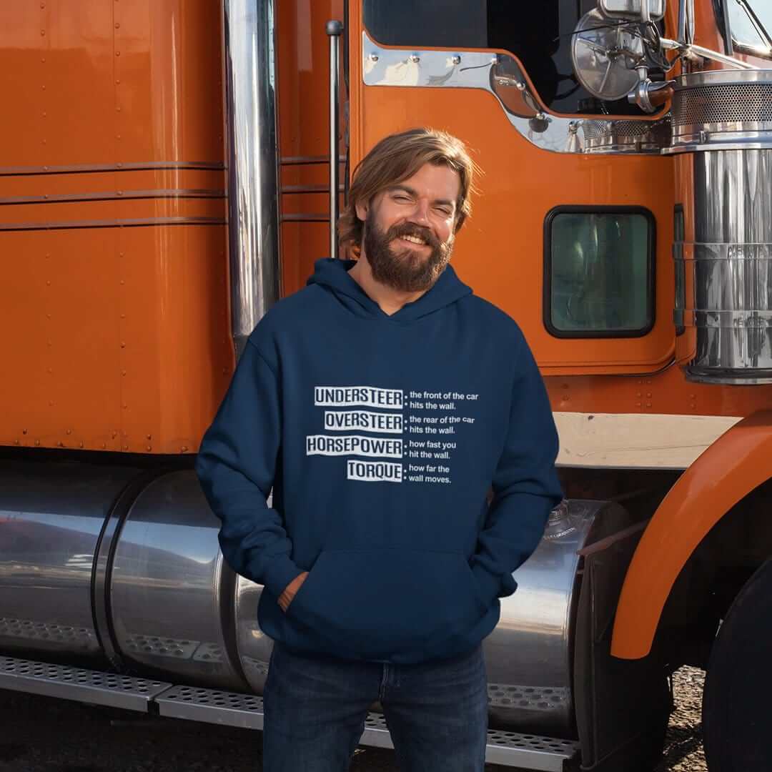 car guy with navy funny car hoodie, car guy hoodie, car clothing, car apparel, car merch