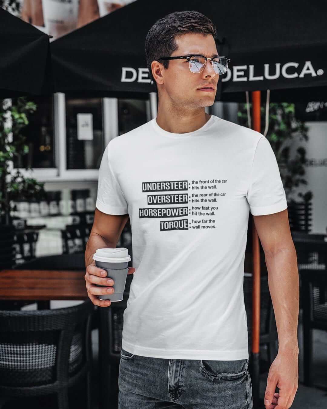 car lover with white funny car t-shirt, car merch, car guy gift, car apparel