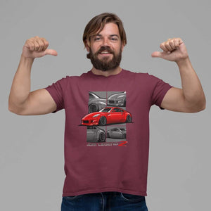Red Japanese car printed on maroon car t-shirt, JDM tee, car guy gift, car lover, car fan, car enthusiast, petrolhead, JDM lover, boyfriend gift idea