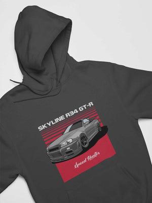 Japanese car printed on dark grey car hoodie, JDM hooded sweatshirt, car guy gift, car lover present, car fan, car enthusiast