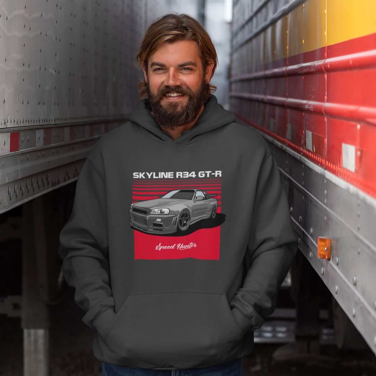 Japanese car printed on dark grey car hoodie, JDM hooded sweatshirt, car guy gift, car lover present, car fan, car enthusiast