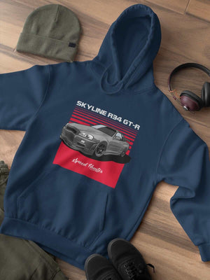 Japanese car printed on navy car hoodie, JDM hooded sweatshirt, car guy gift, car lover present, car fan, car enthusiast