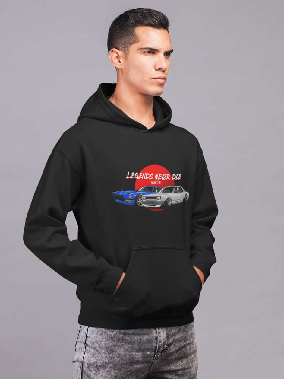 Legendary Japanese cars printed on black car hoodie, JDM sweatshirt, car guy gift, car lover, car fan, car enthusiast, petrolhead, JDM lover, boyfriend gift idea