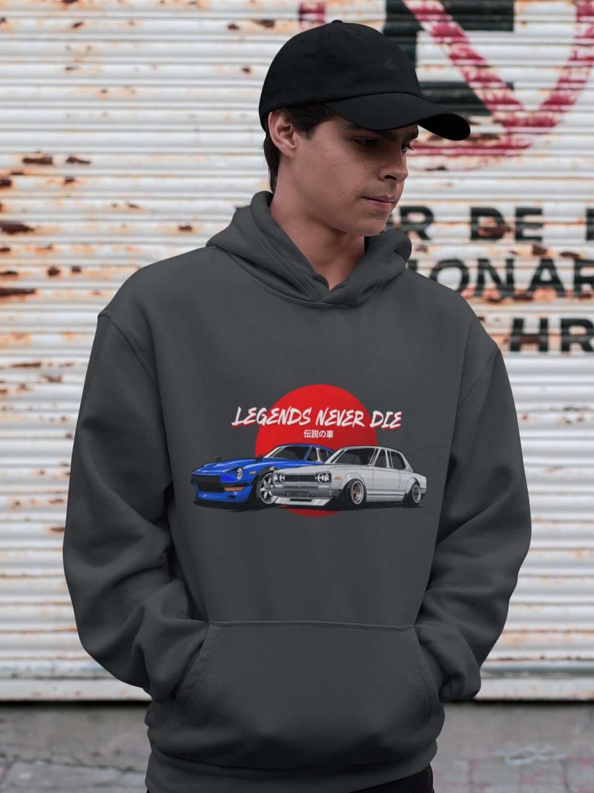 Legendary Japanese cars printed on dark grey car hoodie, JDM sweatshirt, car guy gift, car lover, car fan, car enthusiast, petrolhead, JDM lover, boyfriend gift idea