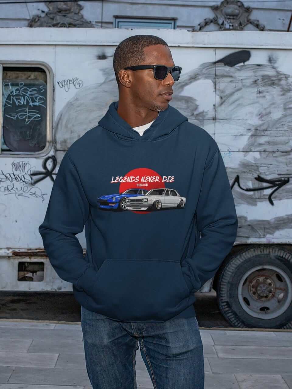 Japanese cars printed on navy car hoodie, JDM sweatshirt, car guy gift, car lover, car fan, car enthusiast, petrolhead, JDM lover, boyfriend gift idea