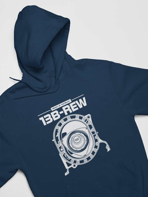 Legendary Japanese engine printed on navy car hoodie designed for car lovers, car guys, car enthusiasts, JDM lovers and petrolheads