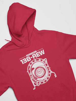 Legendary Japanese engine printed on red car hoodie designed for car lovers, car guys, car enthusiasts, JDM lovers and petrolheads