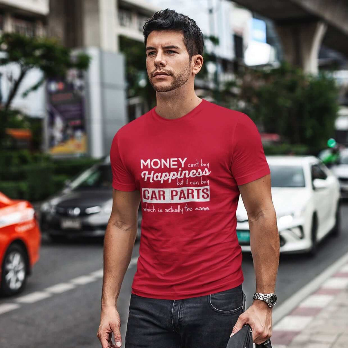 More-car-parts-is-equal-to-happiness-funny-red-car-tshirt,-mechanic,-car-fans,-car-guys,-car-lovers,-car-enthusiasts,-petrolheads,-drifting-tshirt,-awesome-men's-gift-idea
