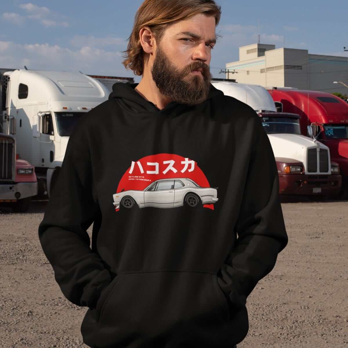 Japanese car printed on black car hoodie, JDM sweatshirt, car guy gift, car lover, car fan, car enthusiast, petrolhead, JDM lover, boyfriend gift idea