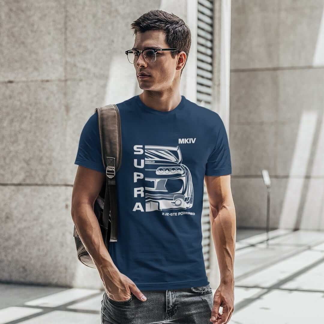 a jdm lover with navy mkiv supra t-shirt