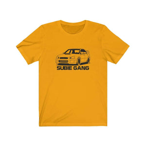 Japanese sports car printed on gold yellow car t-shirt designed for car lovers, car guys, car enthusiasts, JDM lovers, and petrolheads