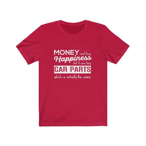 More-car-parts-is-equal-to-happiness-funny-red-car-tshirt,-mechanic,-car-fans,-car-guys,-car-lovers,-car-enthusiasts,-petrolheads,-drifting-tshirt,-awesome-men's-gift-idea