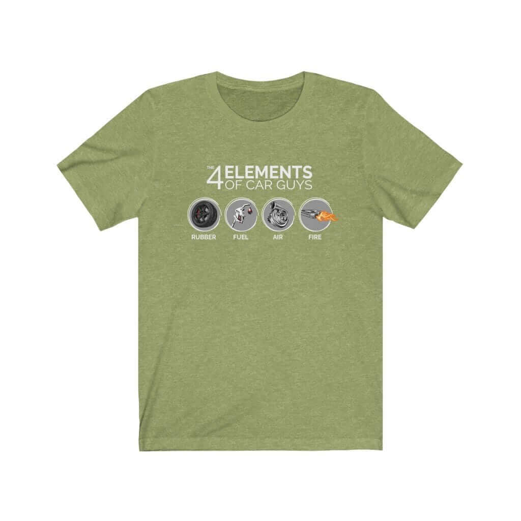 funny "the 4 elements of car guys" green heather t-shirt, JDM shirt, car guy gift, car lover, car fan, car enthusiast, petrolhead, JDM lover, boyfriend gift idea tee
