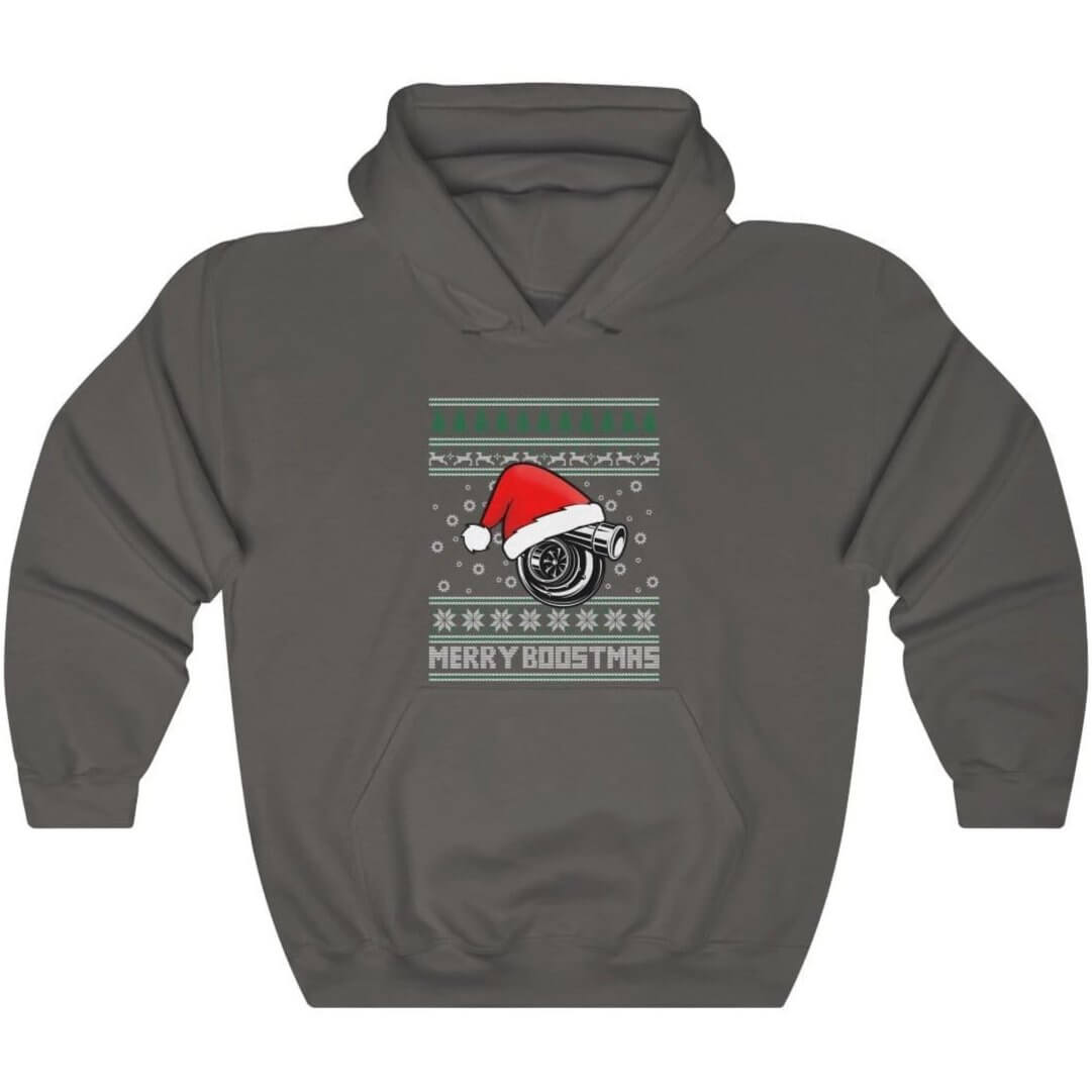 merry boostmas - ugly christmas design, funny charcoal hoodie, car apparel, xmas gift, christmas gift, turbo, jdm, racecar, the perfect gift