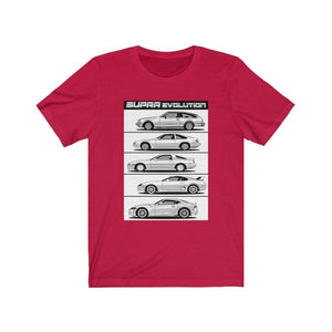 Supra Japanese cars printed on red car t-shirt, JDM tee, car guy gift, car lover, car fan, car enthusiast, petrolhead, JDM lover, boyfriend gift idea