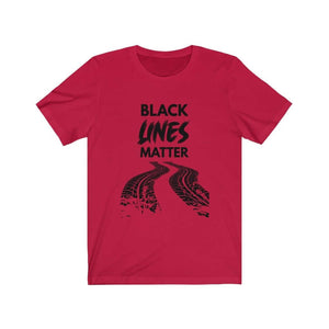 Black Lines Matter funny car tshirt in red
