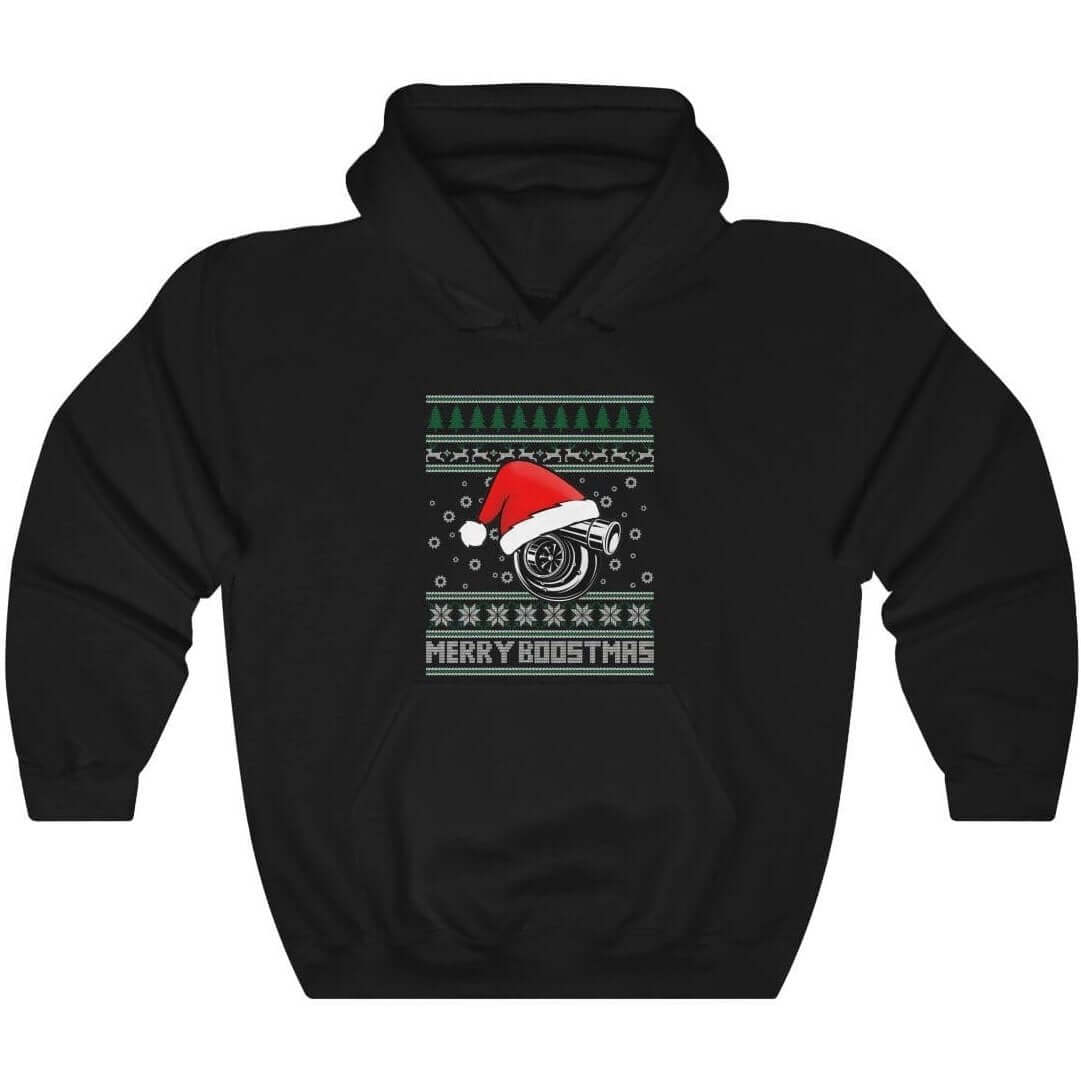 merry boostmas - ugly christmas design, funny black hoodie, car apparel, xmas gift, christmas gift, turbo, jdm, racecar, the perfect gift