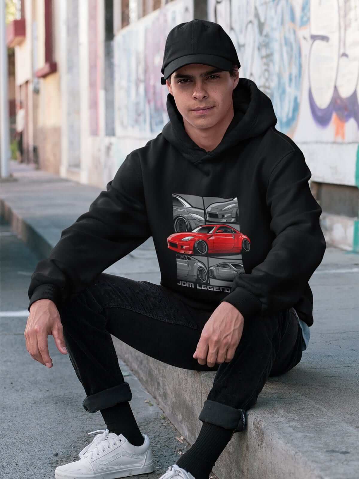 Red Japanese sports car printed on black car hoodie, JDM sweatshirt, car guy gift, car lover, car fan, car enthusiast, petrolhead, JDM lover, boyfriend gift idea