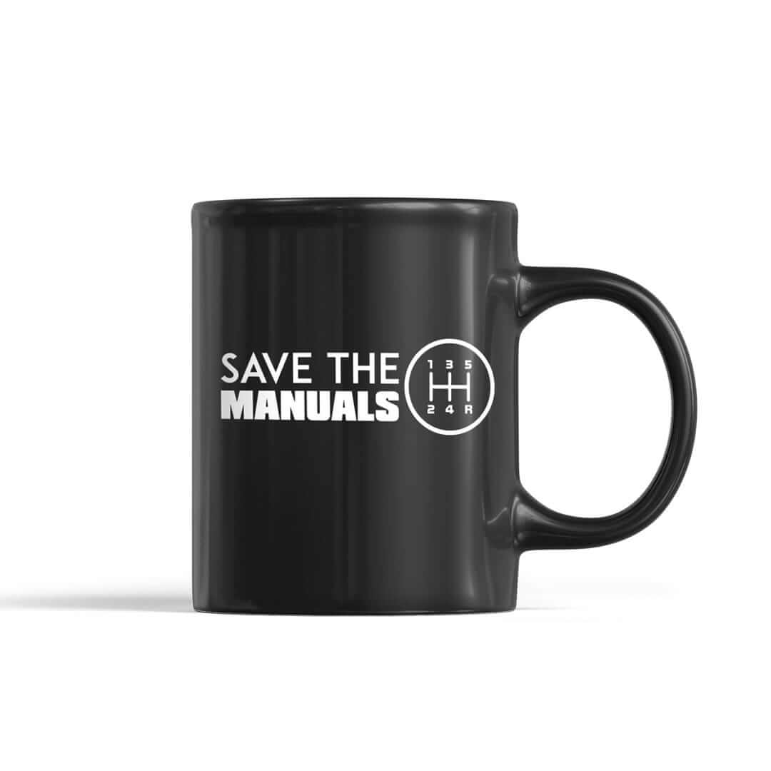 save the manuals car mug, black 11oz coffee mug for car lovers, car enthusiasts
