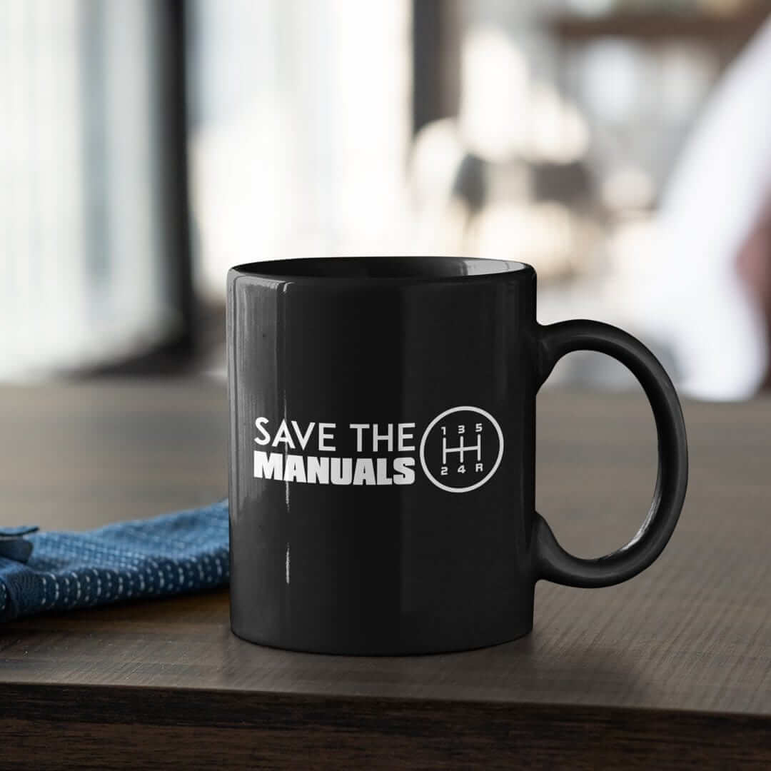 save the manuals car mug, black 11oz coffee mug for car lovers, car enthusiasts