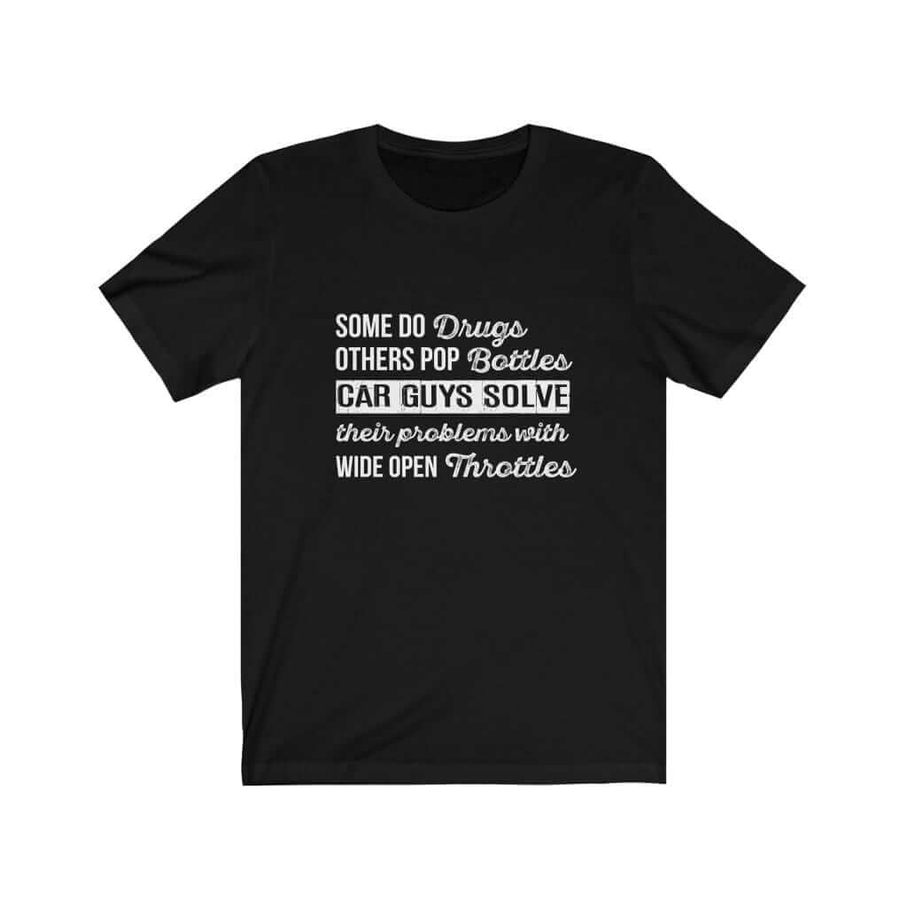 Car Guys Problems t-shirt in black — flat lay | funny car enthusiast tee