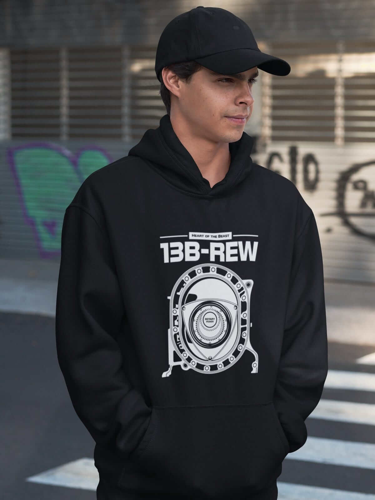 Legendary Japanese engine printed on black car hoodie designed for car lovers, car guys, car enthusiasts, JDM lovers and petrolheads