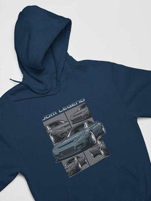 Blue Japanese car printed on a navy hoodie, JDM hooded sweatshirt, car guy gift, car lover, car fan, car enthusiast, petrolhead, JDM lover, boyfriend gift idea
