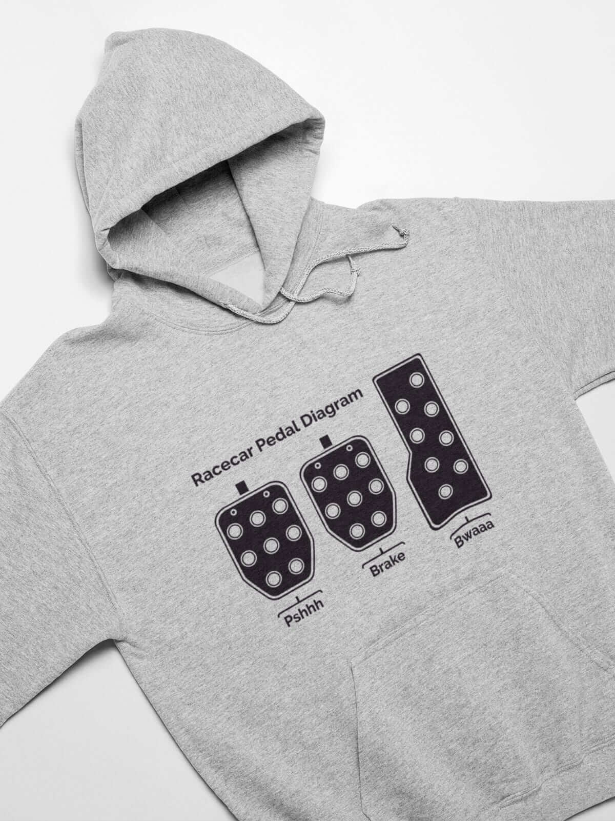 funny car hoodie in athletic heather, 3 pedals, car guys, car lovers, car enthusiasts