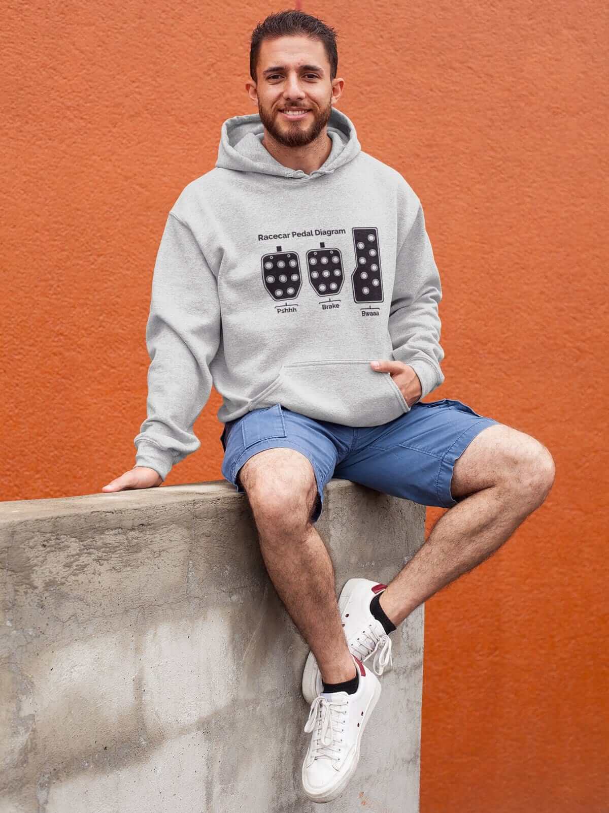 funny car hoodie in athletic heather, 3 pedals, car guys, car lovers, car enthusiasts