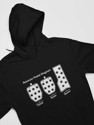 funny car hoodie in black, 3 pedals, car guys, car lovers, car enthusiasts