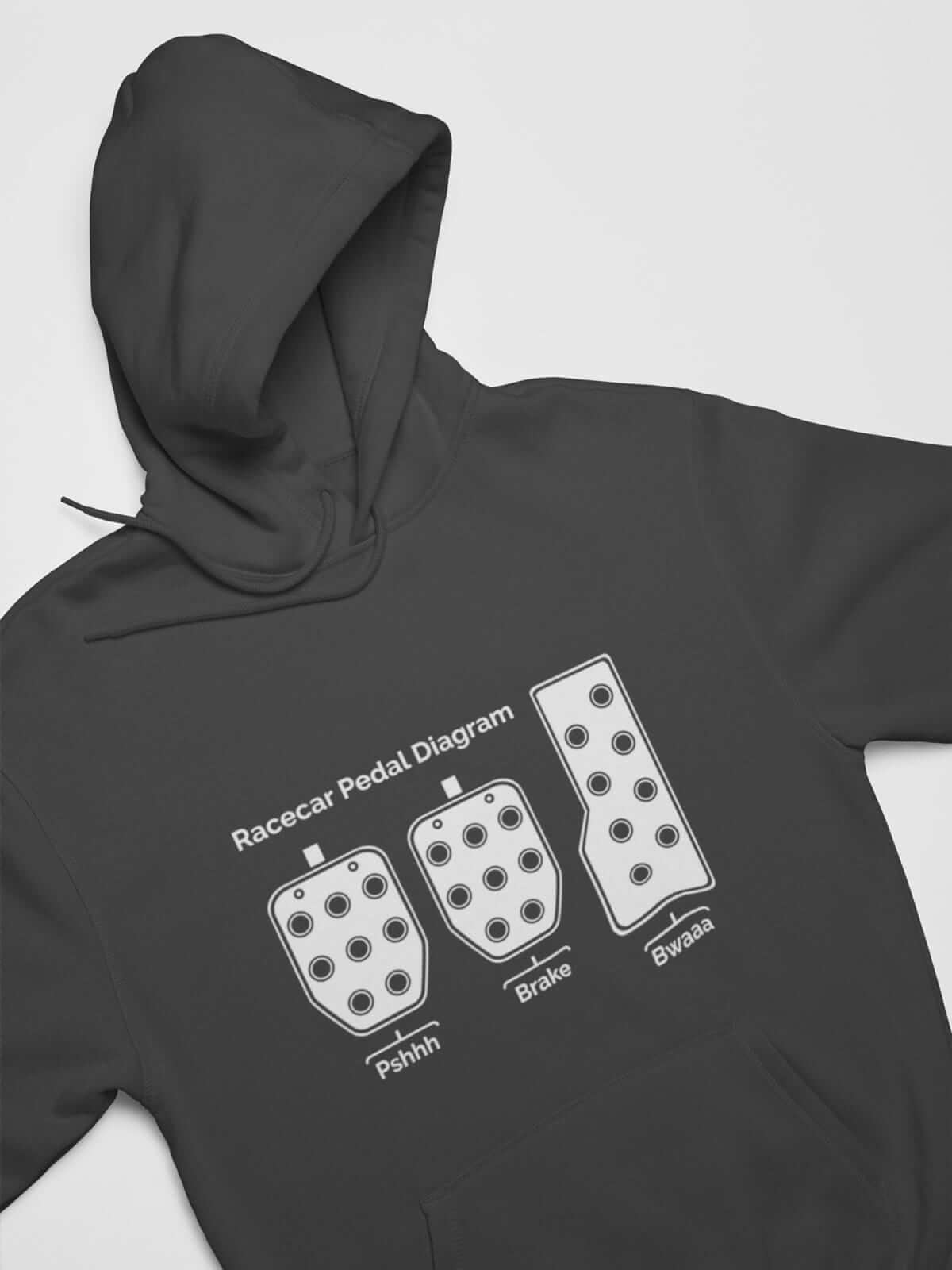 funny car hoodie in dark grey, 3 pedals, car guys, car lovers, car enthusiasts