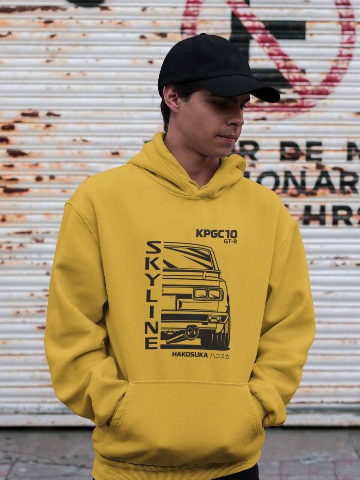 Japanese car printed on gold yellow car hoodie, JDM sweatshirt, car guy gift, car lover, car fan, car enthusiast, petrolhead, JDM lover, boyfriend gift idea