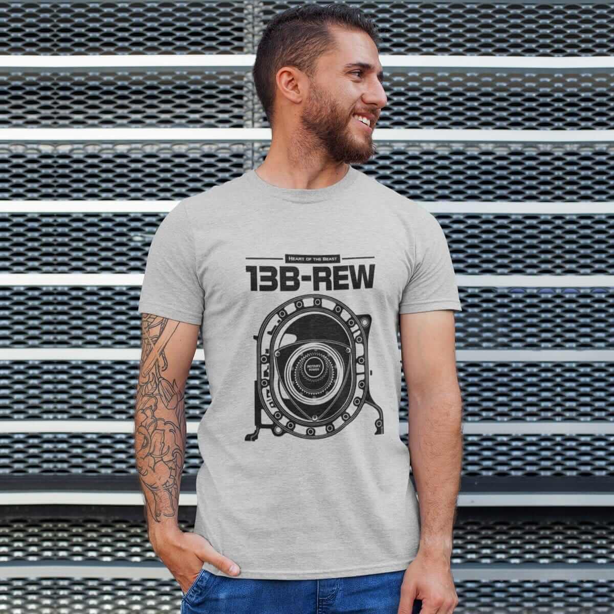 Legendary Japanese engine printed on athletic heather grey  car t-shirt designed for car lovers, car guys, car enthusiasts, JDM lovers and petrolheads