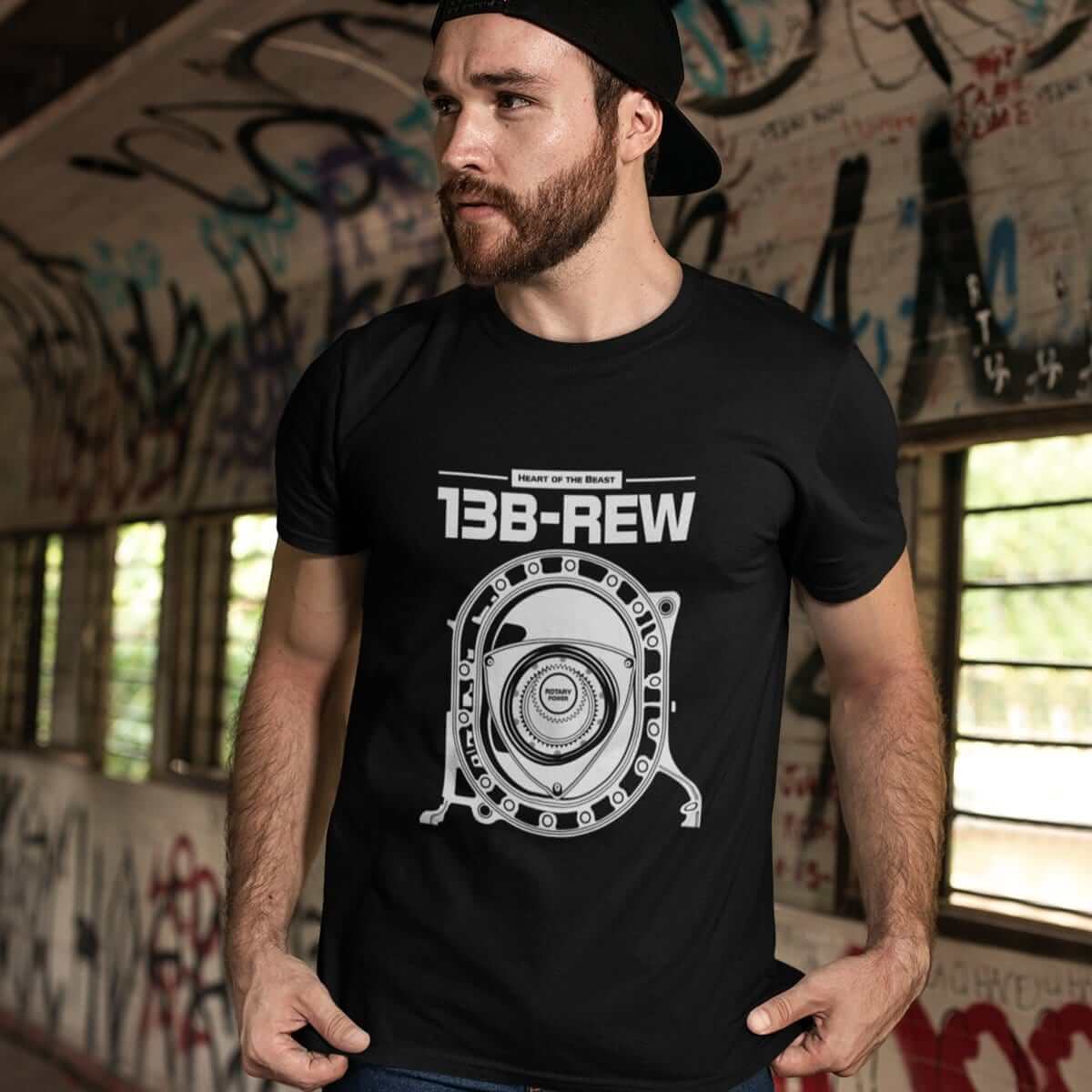 Legendary Japanese engine printed on black car t-shirt designed for car lovers, car guys, car enthusiasts, JDM lovers and petrolheads