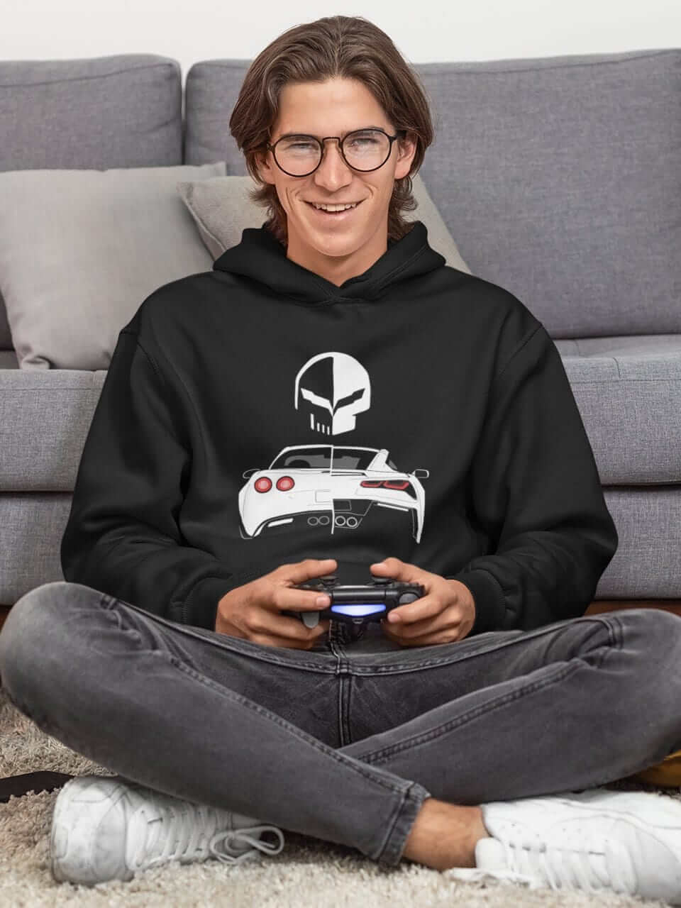 Muscle car printed on black car hoodie, American muscle car sweatshirt, car guy gift, car lover, car fan, car enthusiast, petrolhead, hot rod lover, boyfriend gift idea