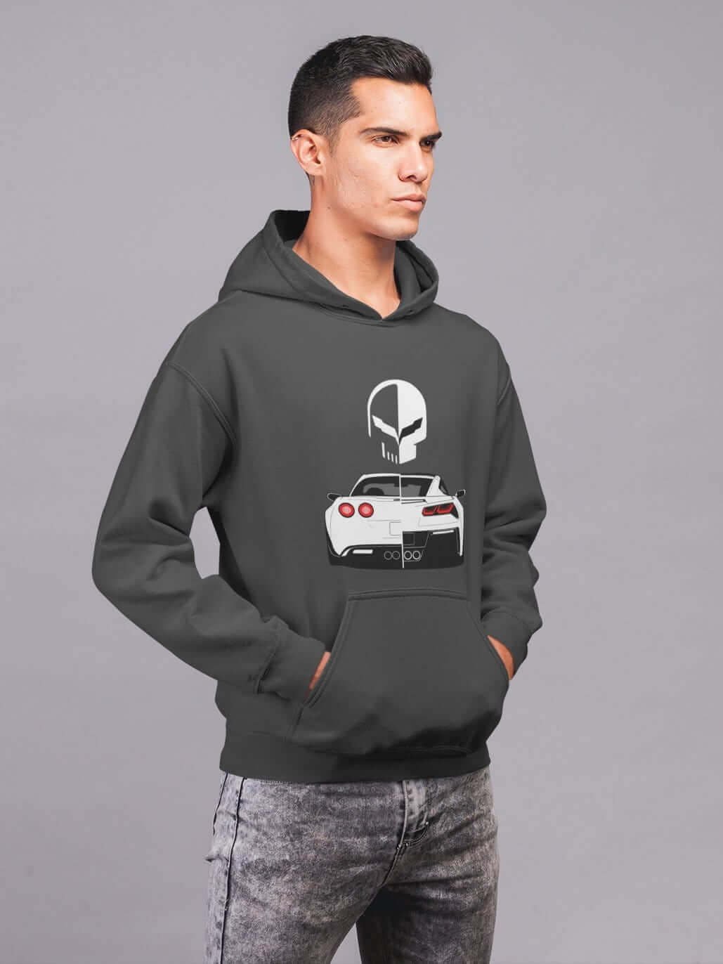 Muscle car printed on dark grey car hoodie, American muscle car sweatshirt, car guy gift, car lover, car fan, car enthusiast, petrolhead, hot rod lover, boyfriend gift idea