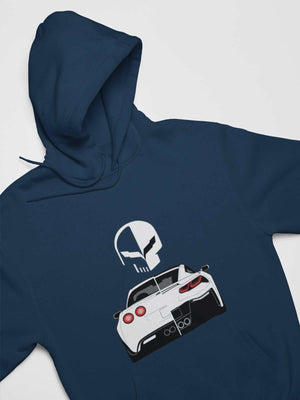Muscle car printed on navy car hoodie, American muscle car sweatshirt, car guy gift, car lover, car fan, car enthusiast, petrolhead, hot rod lover, boyfriend gift idea
