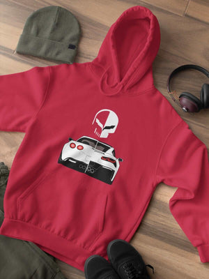 Muscle car printed on red car hoodie, JDM sweatshirt, car guy gift, car lover, car fan, car enthusiast, petrolhead, JDM lover, boyfriend gift idea