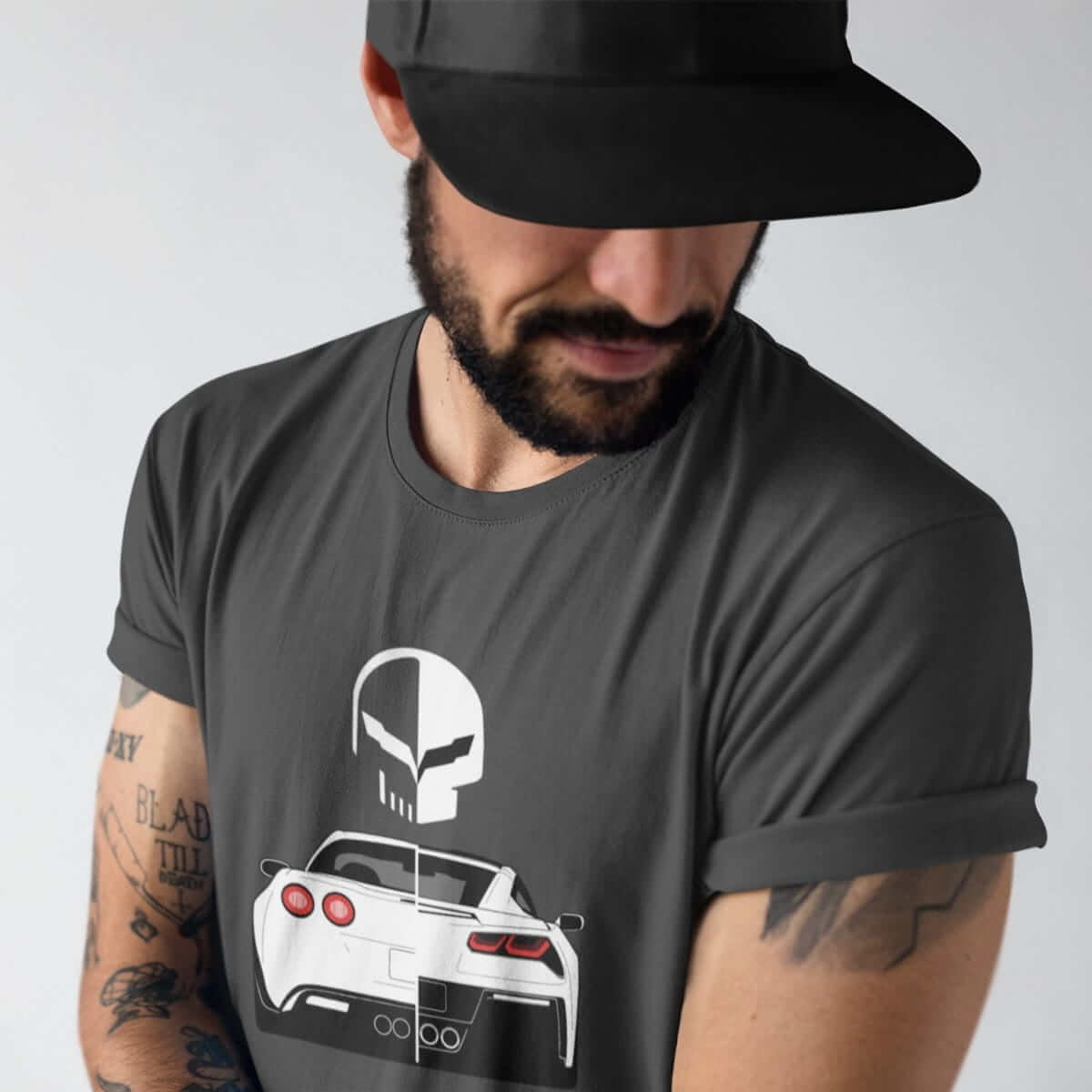 Muscle car printed on dark grey car t-shirt, american muscle car tee, car guy gift, car lover, car fan, car enthusiast, petrolhead, hot rod lover, boyfriend gift idea