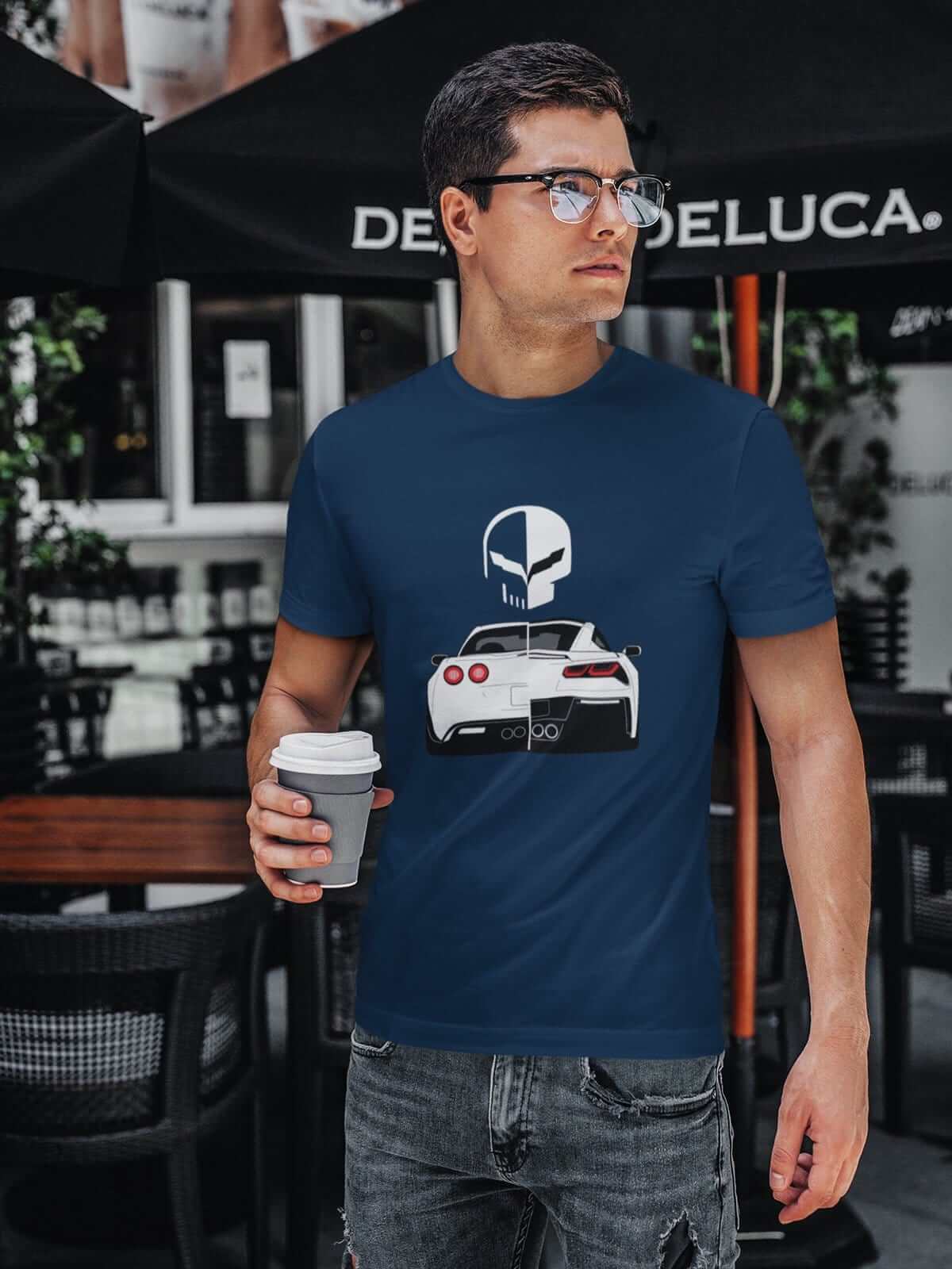 Muscle car printed on navy car t-shirt, american muscle car tee, car guy gift, car lover, car fan, car enthusiast, petrolhead, hot rod lover, boyfriend gift idea
