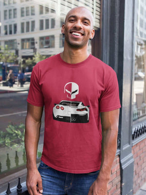 Muscle car printed on red car t-shirt, american muscle car tee, car guy gift, car lover, car fan, car enthusiast, petrolhead, hot rod lover, boyfriend gift idea
