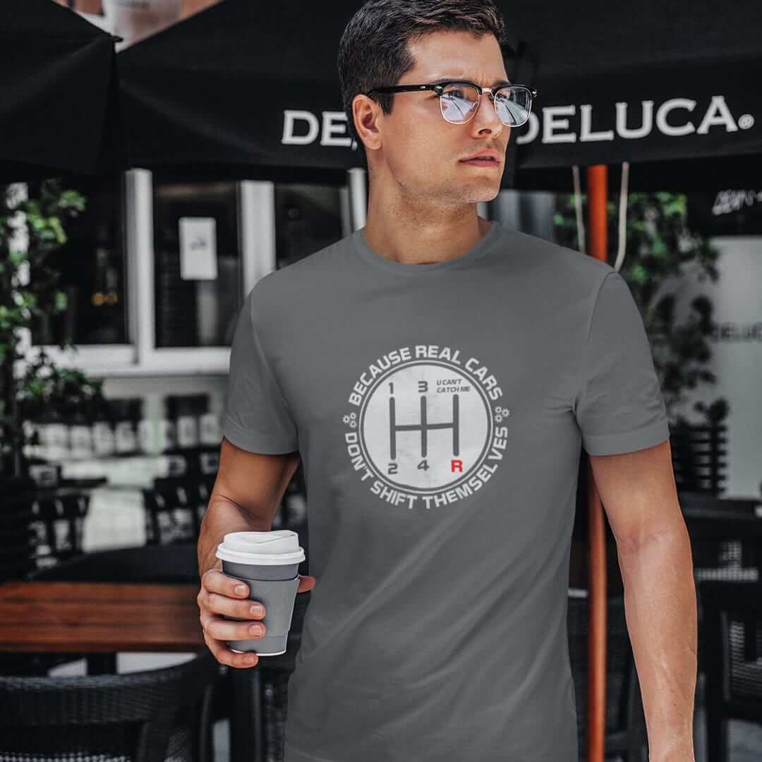 a car guy with real cars don't shift themselves asphalt grey t-shirt, car lover, car enthusiast
