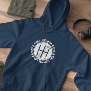 real cars don't shift themselves navy car hoodie
