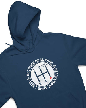 real cars don't shift themselves navy car hoodie