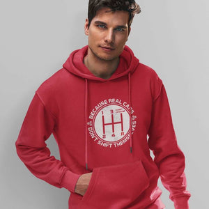 a car guy with real cars don't shift themselves red car hoodie