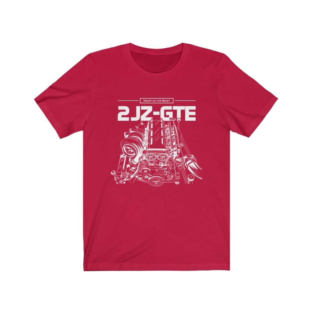 Japanese engine printed on red car t-shirt, JDM tee, car guy gift, car lover, car fan, car enthusiast, petrolhead, JDM lover, boyfriend gift idea